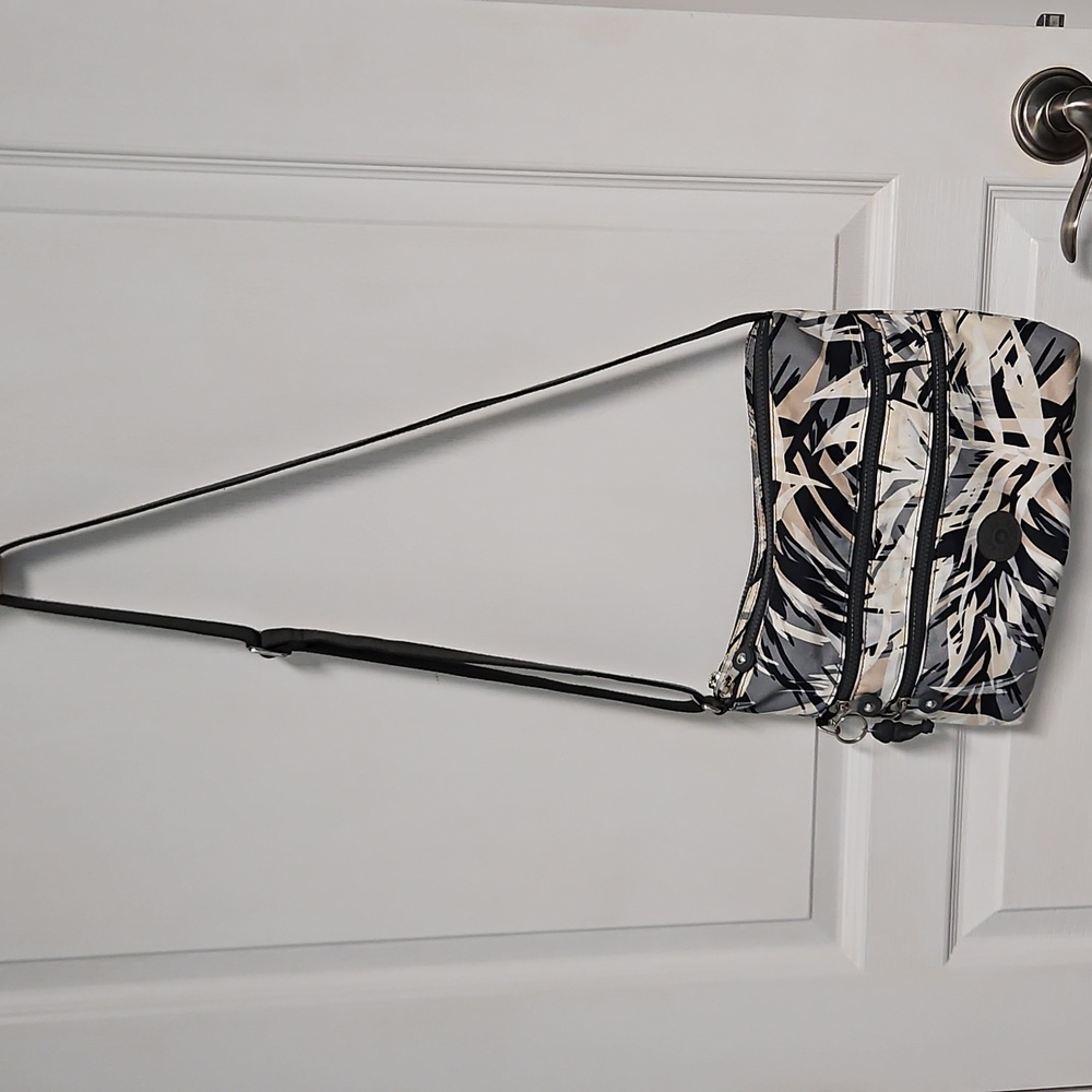 Kipling ALVAR Crossbody Bag Shoulder Black Gray Tan Palm Fronds